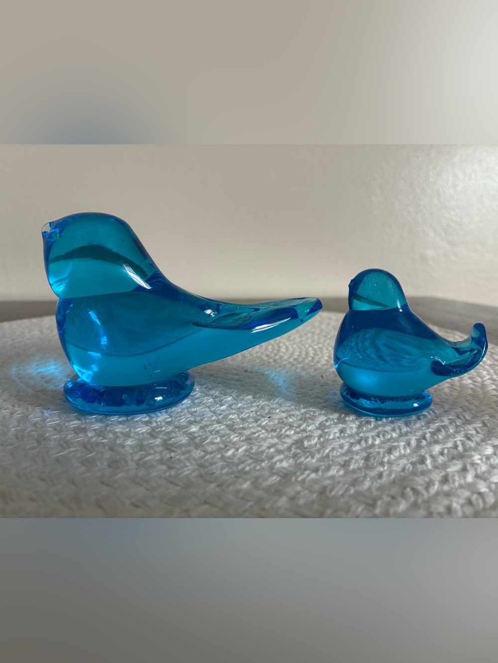 Set of Two Blue Glass Bird Figurines